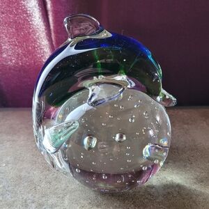 Hand Blown Glass Dolphin Paperweight